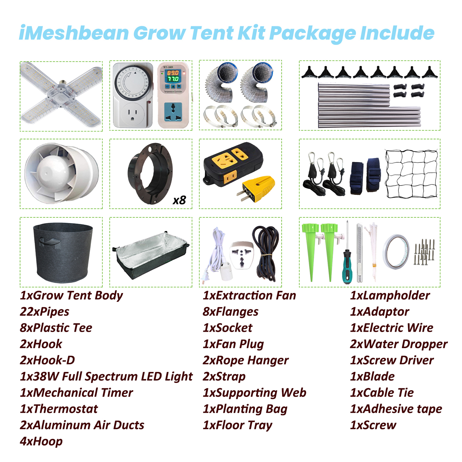 iMeshbean Grow Tent Kit Package Include iMeshbean Grow Tent Kit Package Include