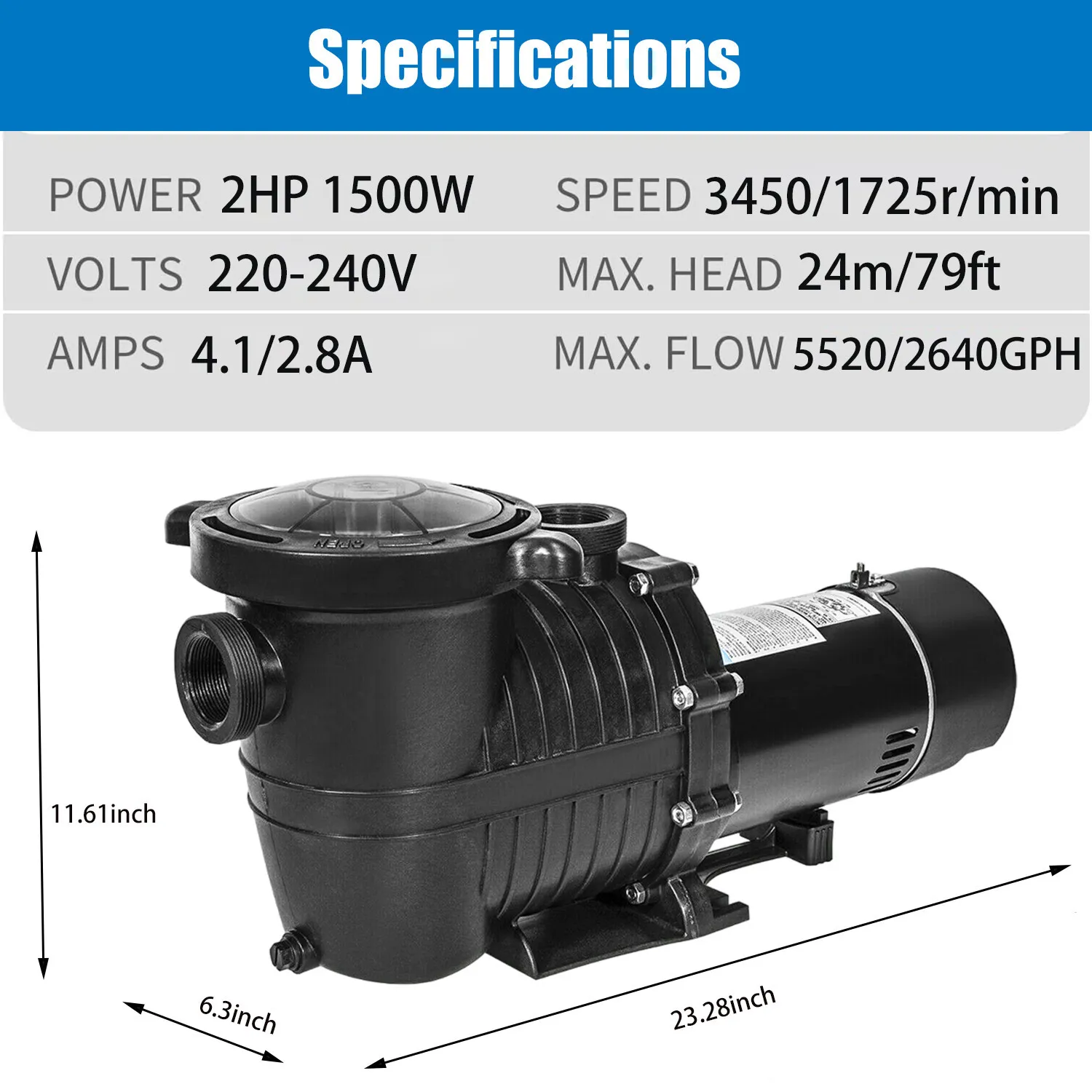 2HP 2 Speed Swimming Pool Pump Speicification 2HP 2 Speed Swimming Pool Pump Speicification