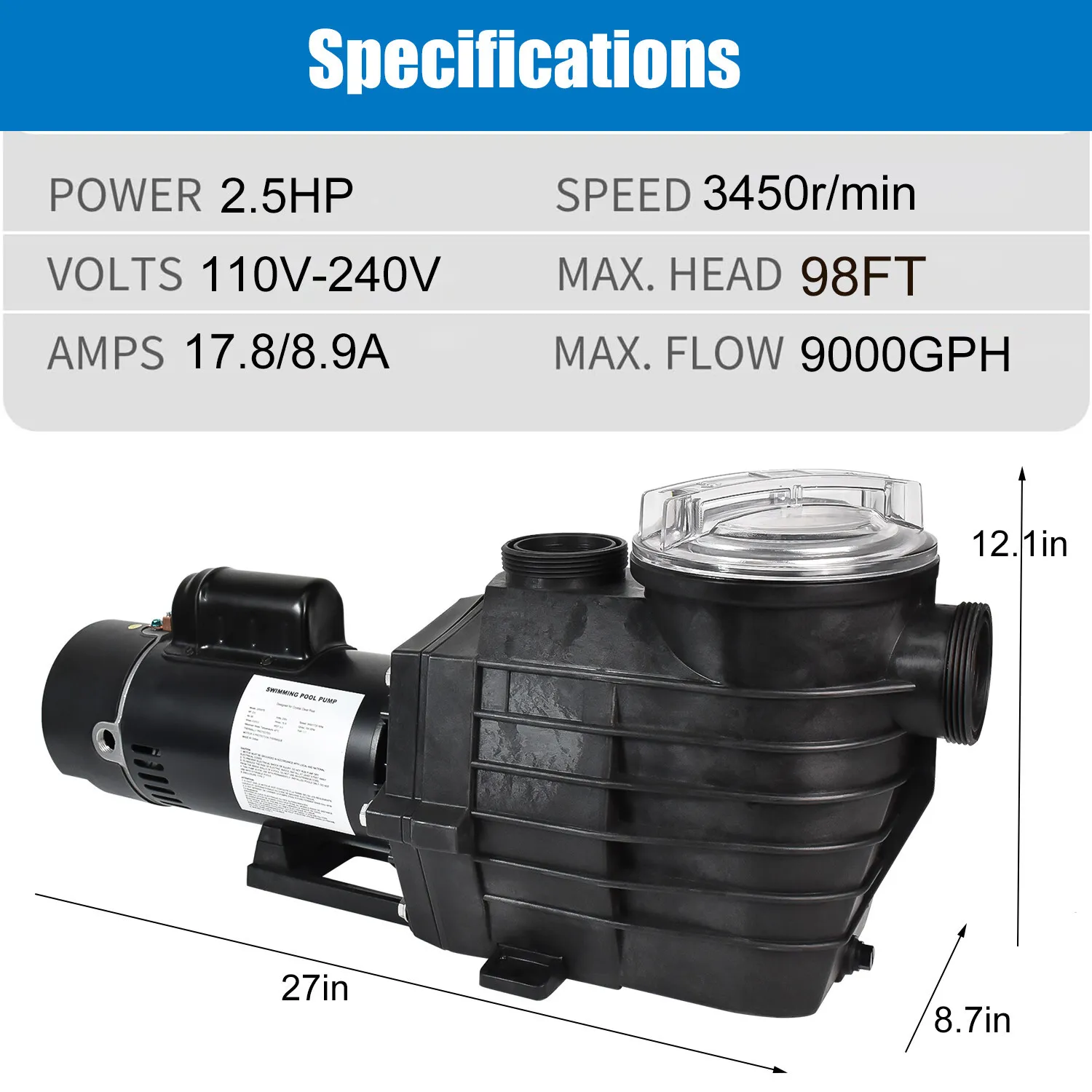 2.5HP Swimming Pool Pump Specification