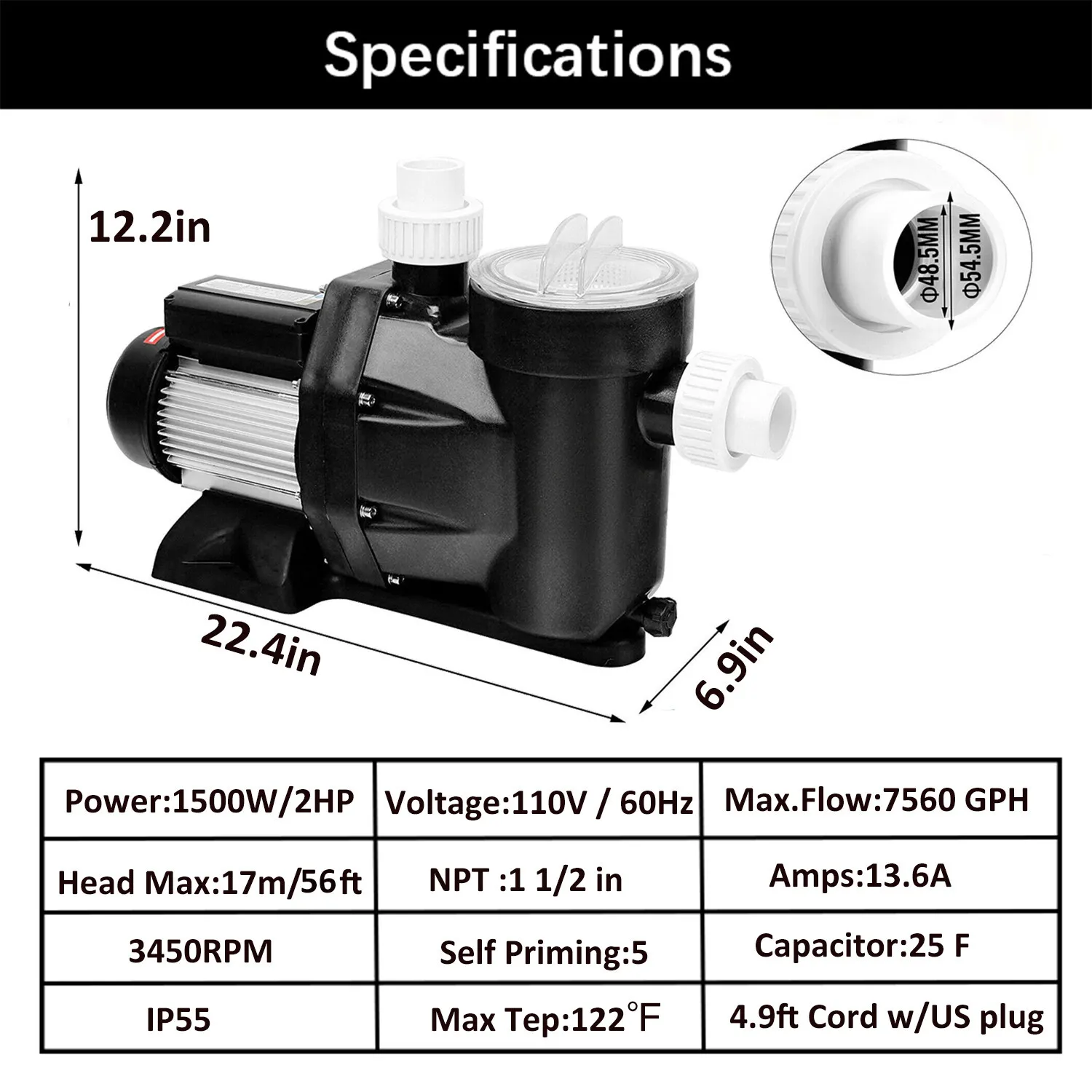 2 HP Swimming Pool Pump Specification