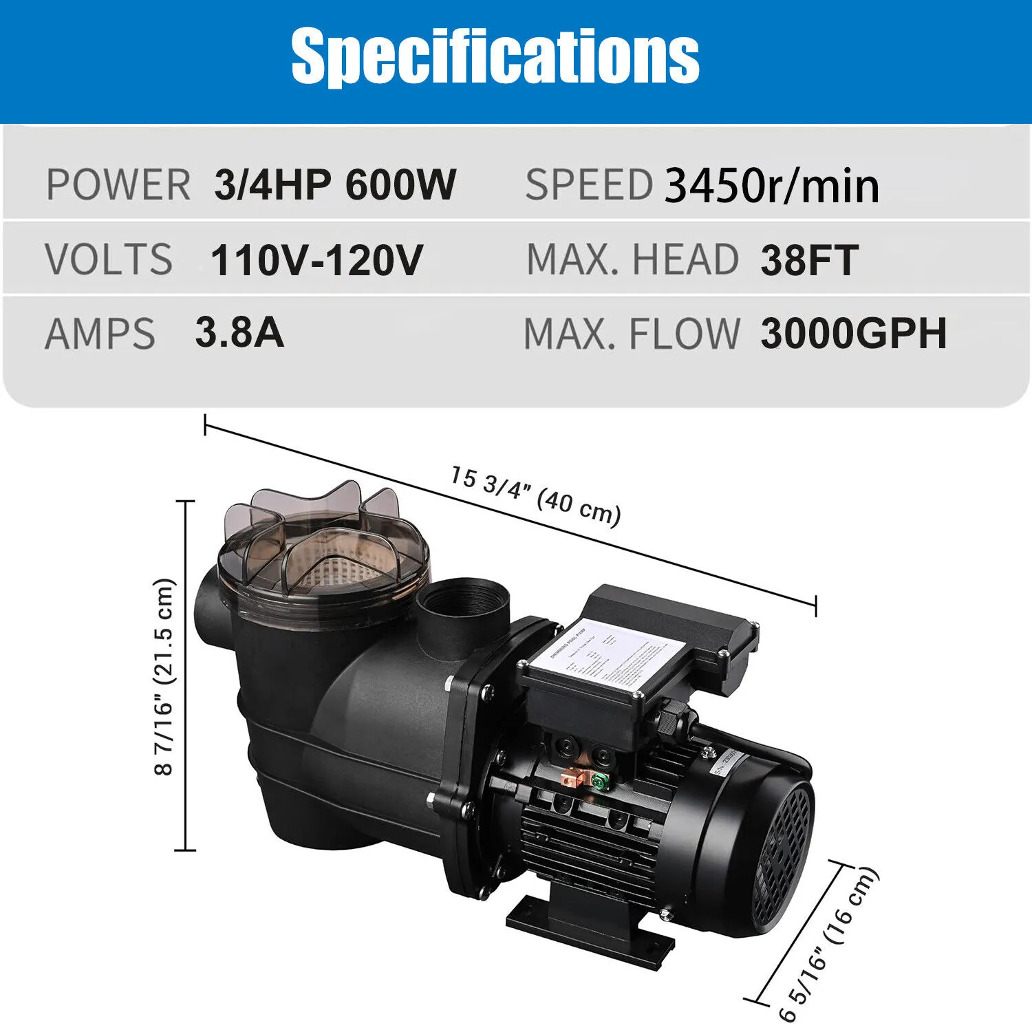 3/4 HP Swimming Pool Pump Specification 3/4 HP Swimming Pool Pump Specification