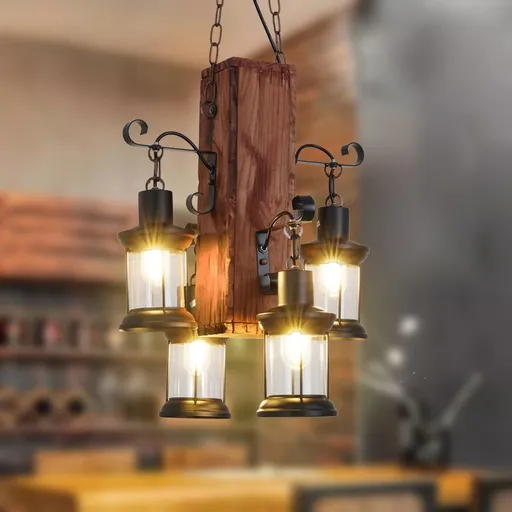 4-Light Rustic Farmhouse Furniture Wood Chandelier Pendant Lighting Fixture