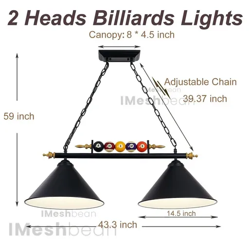 43" Hanging Pool Table Lights Fixture Billiard Pendant Lamp w/5 Billiard Balls