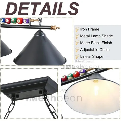 43" Hanging Pool Table Lights Fixture Billiard Pendant Lamp w/5 Billiard Balls