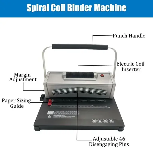 Electric Coil Spiral Binding Machine 46 Holes Spiral Coil Book Binder w/100 Coil