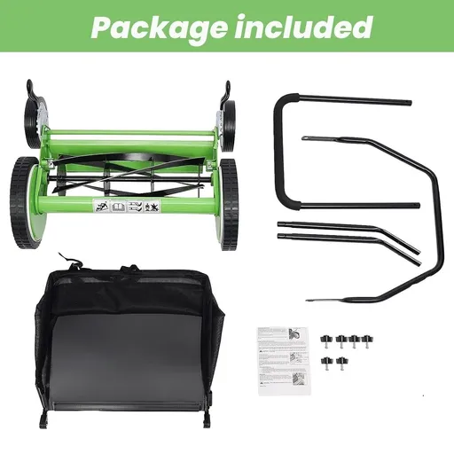 Manual Reel Lawn Mower,16inch,4 Wheel w/Adjustable Cutting Height Grass Catcher