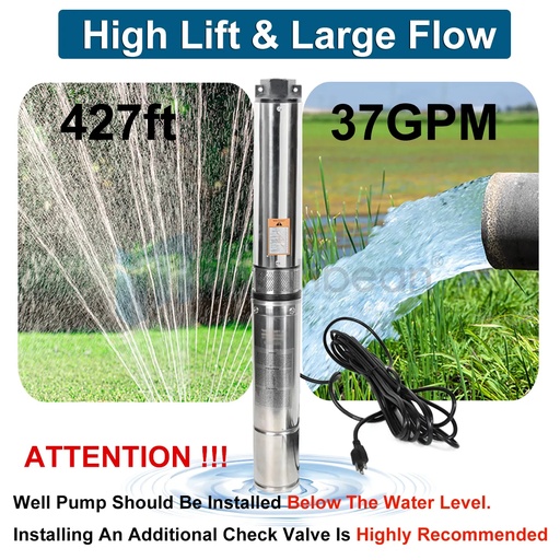 2 HP Deep Well Submersible Pump, Stainless Steel Water Pump, 4", 230V, 10.2 Amps, 60Hz with built-in control box