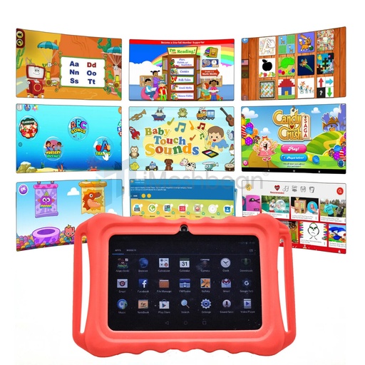 7" Android 8.1 Tablet PC For Kids Quad-Core Dual Cameras WiFi Bundle Case, Red