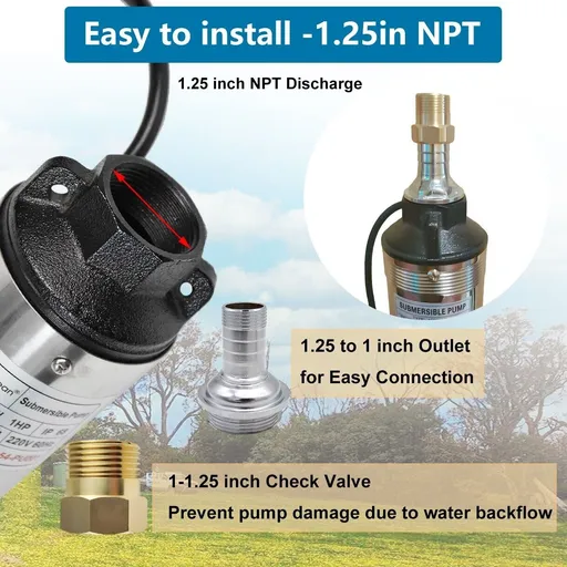 iMeshbean 1 HP 4" Deep Well Water Pump Submersible Stainless Steel 207FT 33GPM (220V 60Hz)