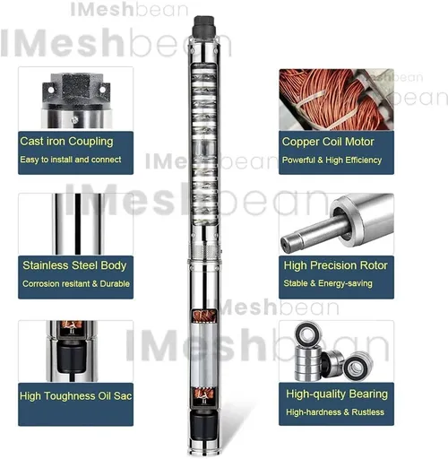 iMeshbean 1 HP 4" Deep Well Water Pump Submersible Stainless Steel 207FT 33GPM (220V 60Hz)