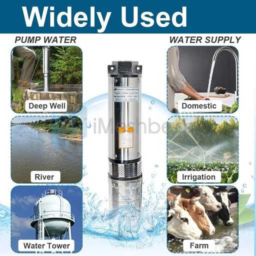 iMeshbean 1 HP 4" Deep Well Water Pump Submersible Stainless Steel 207FT 33GPM (220V 60Hz)