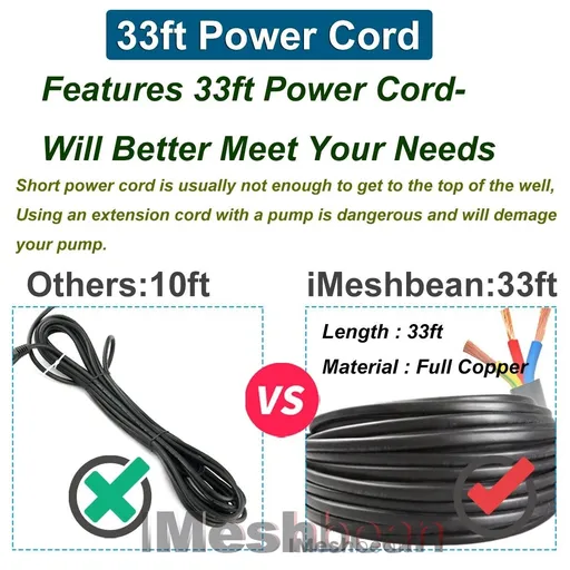 iMeshbean 3" Deep Well Submersible Pump 3/4 HP Deep Well Pump 220V Submersible Water Pump 60Hz