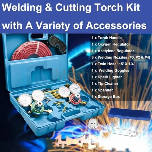 Oxy Acetylene Torch Kit Medium Duty Cutting Torch and Welding Kit Brazing Torch Kit with Dual Gas Welding Hose Regulator