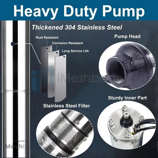 1HP 4” Deep Well Pump 33GPM Submersible Pump 276ft Stainless Steel 115V