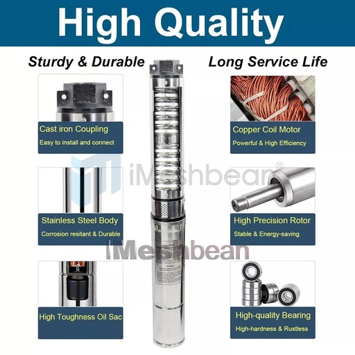 1HP 4” Deep Well Pump 33GPM Submersible Pump 276ft Stainless Steel 115V