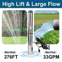 1HP 4” Deep Well Pump 33GPM Submersible Pump 276ft Stainless Steel 110V