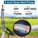 2HP 4" Deep Well Submersible Pump 220V 37 GPM 427' Max 33' Cord 12 Stage 60Hz