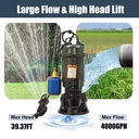 1HP 750W Cast Iron Sewage Submersibl Sump Pump 4000GPH w/66ft HOSE 110V