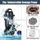 2HP Submersible Sump Pump 1500W Cast Iron Sewage Pump 6498GPH w/66ft HOSE 220V