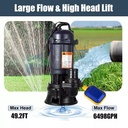 2HP Submersible Sump Pump 1500W Cast Iron Sewage Pump 6498GPH w/66ft HOSE 220V