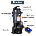 2HP Submersible Sump Pump 1500W Cast Iron Sewage Pump 6498GPH w/26ft Cord 110V