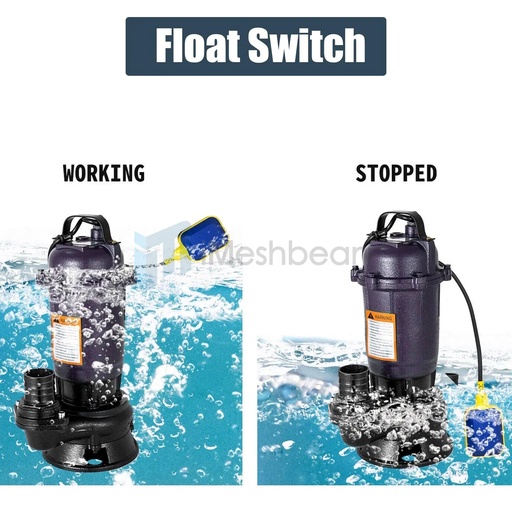 2HP Submersible Sump Pump 1500W Cast Iron Sewage Pump 6498GPH w/26ft Cord 110V