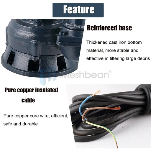 2HP Submersible Sump Pump 1500W Cast Iron Sewage Pump 6498GPH w/26ft Cord 110V