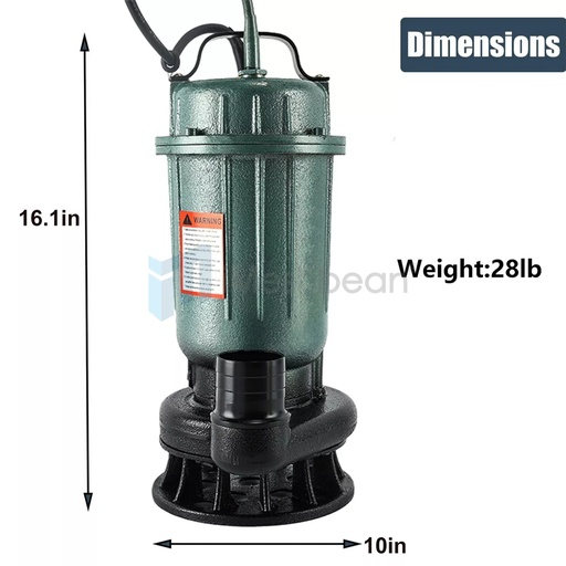 1HP 750W Cast Iron Sewage Submersibl Sump Pump 4000GPH w/ Float Switch 220-240V