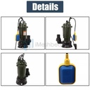 1HP 750W Cast Iron Sewage Submersibl Sump Pump 4000GPH w/ Float Switch 220-240V