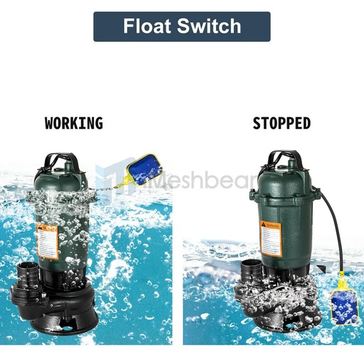 1HP 750W Cast Iron Sewage Submersibl Sump Pump 4000GPH w/ Float Switch 220-240V