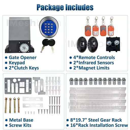 4000LBS Automatic Sliding Gate Opener Rack Driven APP+Keypad+4 Remote Controls