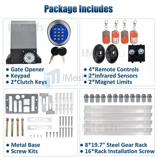 4000LBS Automatic Sliding Gate Opener Rack Driven APP+Keypad+4 Remote Controls