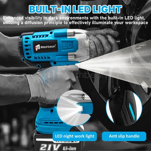 iMeshbean 21V Cordless Electric Impact Wrench Gun 1/2'' High Power Driver 800Nm