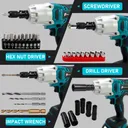 21V 1/2" Brushless Cordless High Torque Drill/Driver Impact Wrench 2 Battery 800