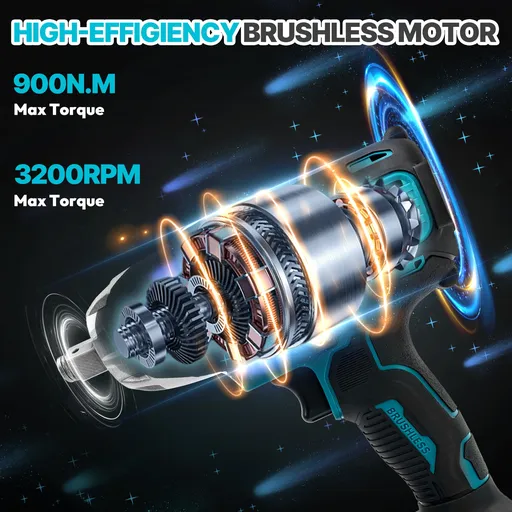 21V 1/2" Brushless Cordless High Torque Drill/Driver Impact Wrench 2 Battery 800