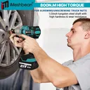 21V 1/2" Brushless Cordless High Torque Drill/Driver Impact Wrench 2 Battery 800