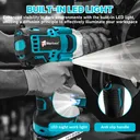 21V 1/2" Brushless Cordless High Torque Drill/Driver Impact Wrench 2 Battery 800