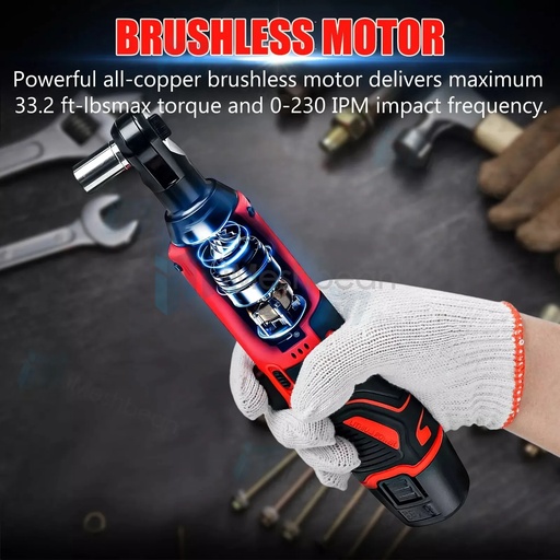 12V 3/8" Cordless Electric Ratchet Socket impact Wrench Right Angle Battery 60Nm