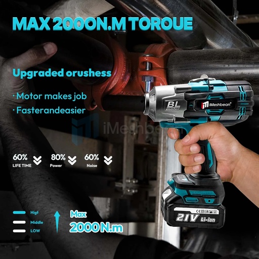 Cordless 3/4" Drive Impact Wrench Square Drive 1549ft-lb Nut-busting Torque 21V