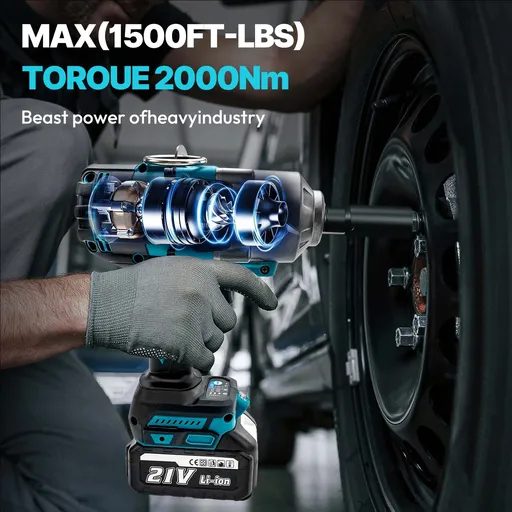 Cordless 3/4" Drive Impact Wrench Square Drive 1549ft-lb Nut-busting Torque 21V