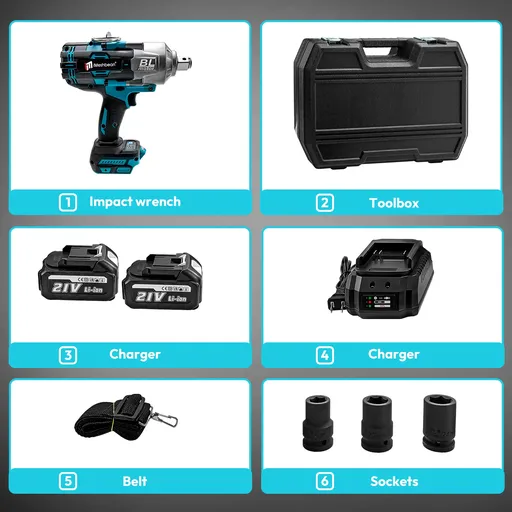 Cordless 3/4" Drive Impact Wrench Square Drive 1549ft-lb Nut-busting Torque 21V