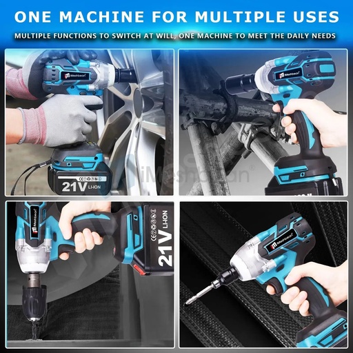 Cordless Electric Impact Wrench Gun 1/2'' High Power Driver with Li-ion Battery