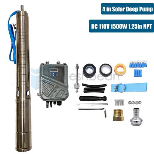 2HP 4" Solar Pump Submersible Pump Bore DC 110V Deep Well Pump+MPPT Controller