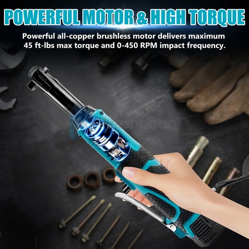 18V Extended Cordless Ratchet Wrench 3/8" Electric Ratchet Wrench Set 450RPM 