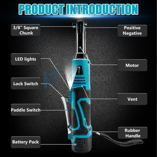 18V Extended Cordless Ratchet Wrench 3/8" Electric Ratchet Wrench Set 450RPM 