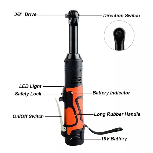 3/8 Cordless Electric Ratchet Wrench Kit 45Ft-lbs Impact Ratchet 2 Battery&Socket