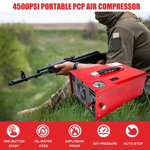 PCP Air Compressor Auto-Stop 4500Psi/30Mpa Oil/Water-Free 12V DC 110V 220V AC