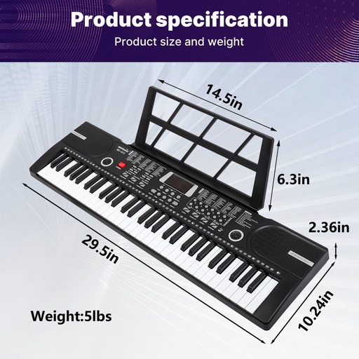 61 Keys Black Keyboard Piano Kids Electronic Digital Piano w/Built-In Speaker Microphone Kid Toy