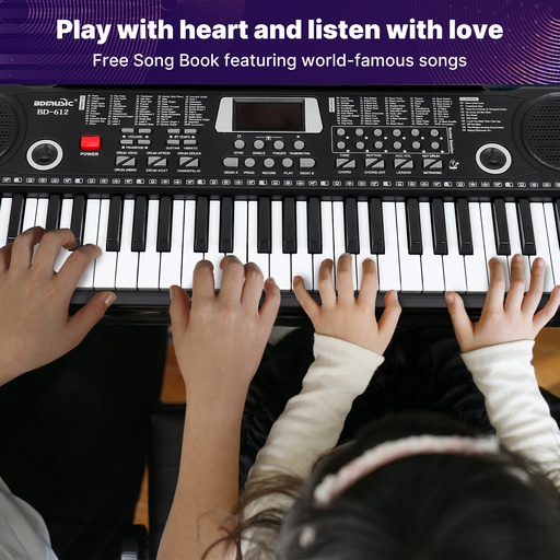 61 Keys Black Keyboard Piano Kids Electronic Digital Piano w/Built-In Speaker Microphone Kid Toy