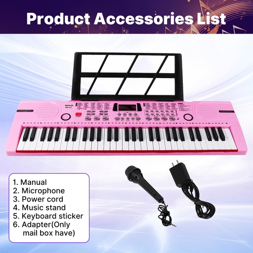 61 Keys Pink Keyboard Piano Kids Electronic Digital Piano w/Built-In Speaker Microphone Kid Toy